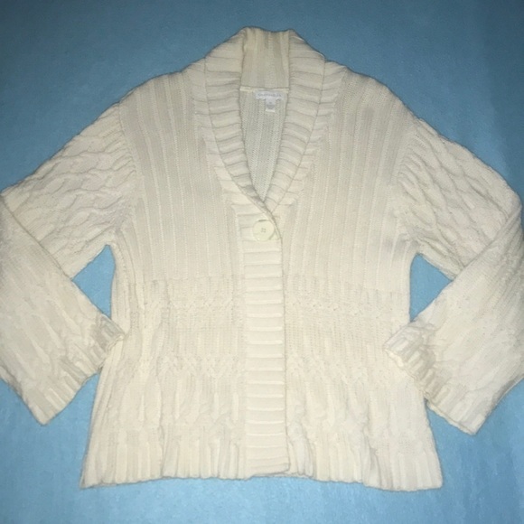 CHARTER CLUB chunky knit sweater one large button closure cream colored size XL - Picture 1 of 9